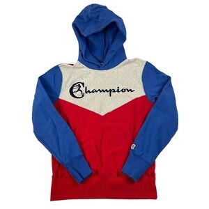 Champion x Todd Snyder Mens Colorblock Cotton Hoodie Blue Red Small